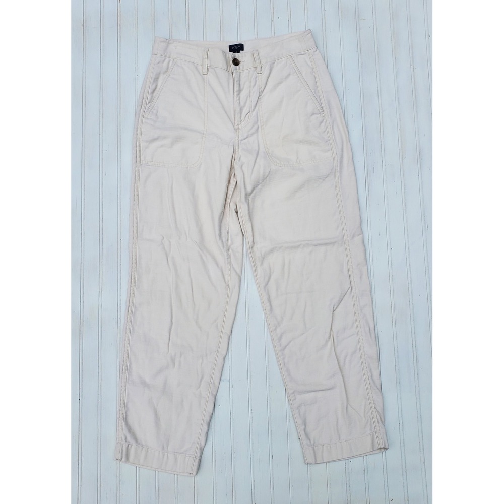 J.Crew Womens Utility Chino Pants Cream Off White Cotton Straight Leg Size 4